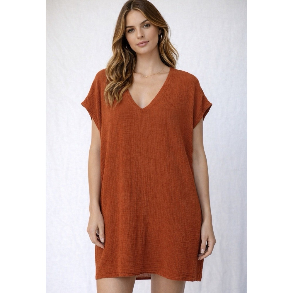 Young Fabulous & Broke Mini Shift Dress Size XS Cover Up Beach Boho Burnt Orange